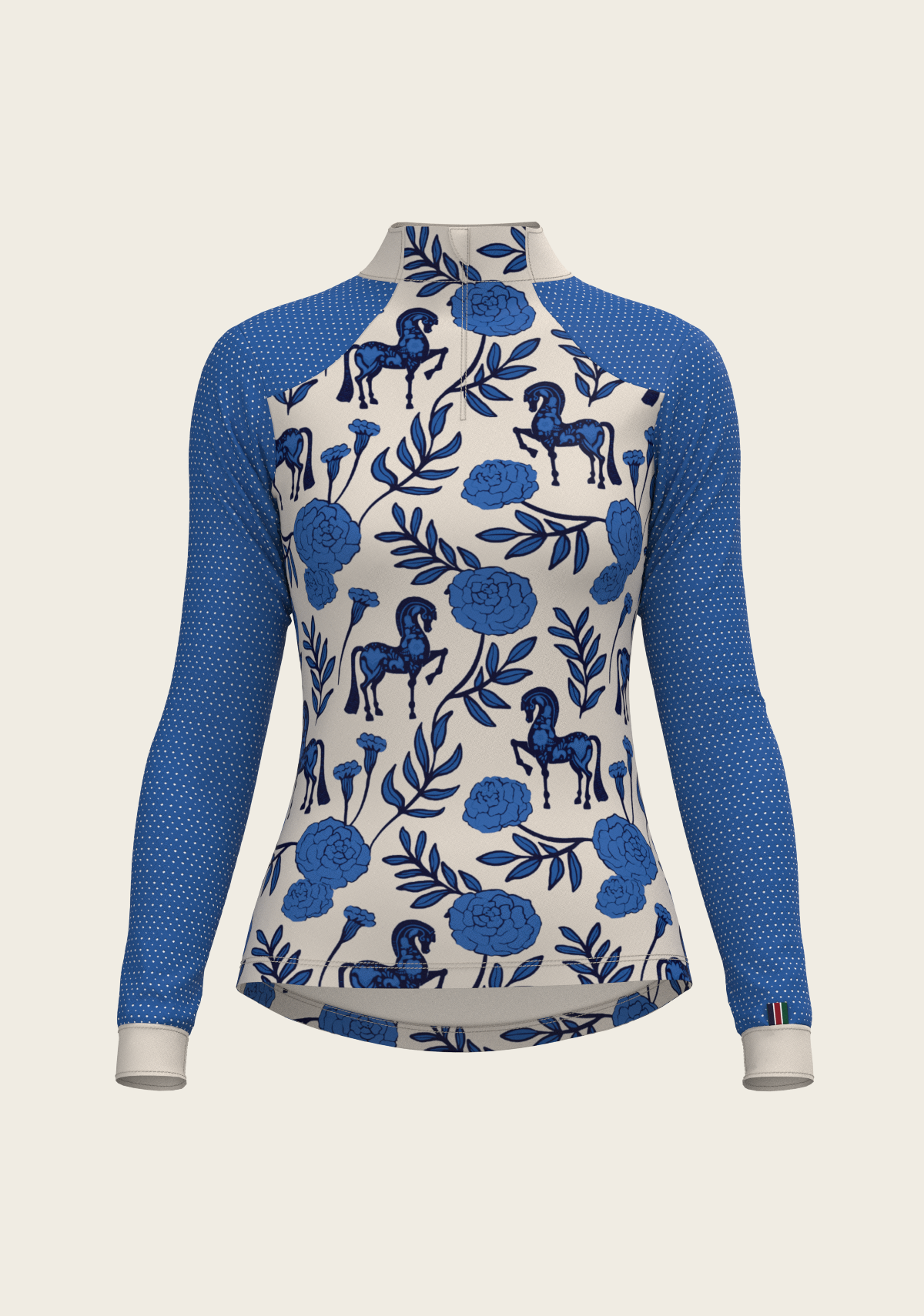 NEW Espoir Peony on Blue  Sport Mesh Quarter Zip Sun Shirt