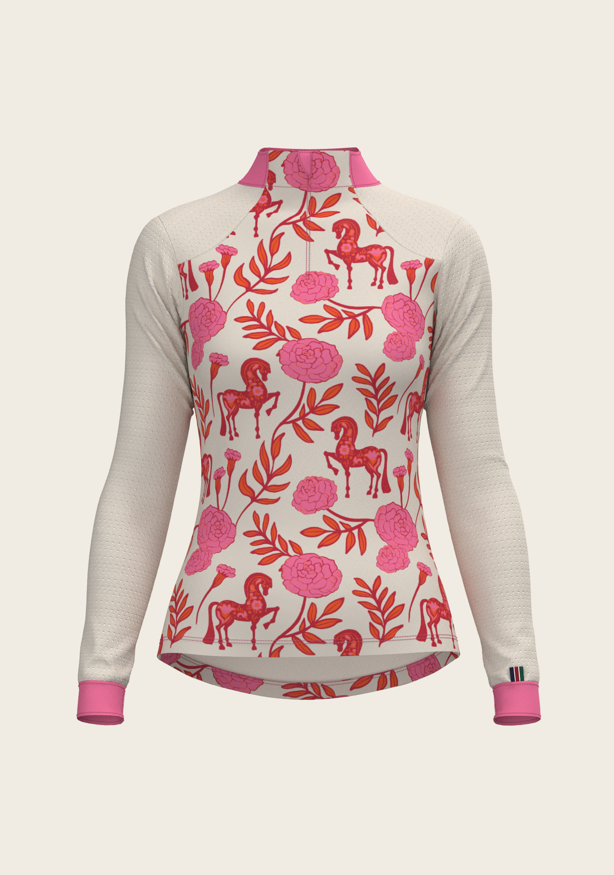 NEW Espoir Peony on Pink Sport Mesh Quarter Zip Sun Shirt
