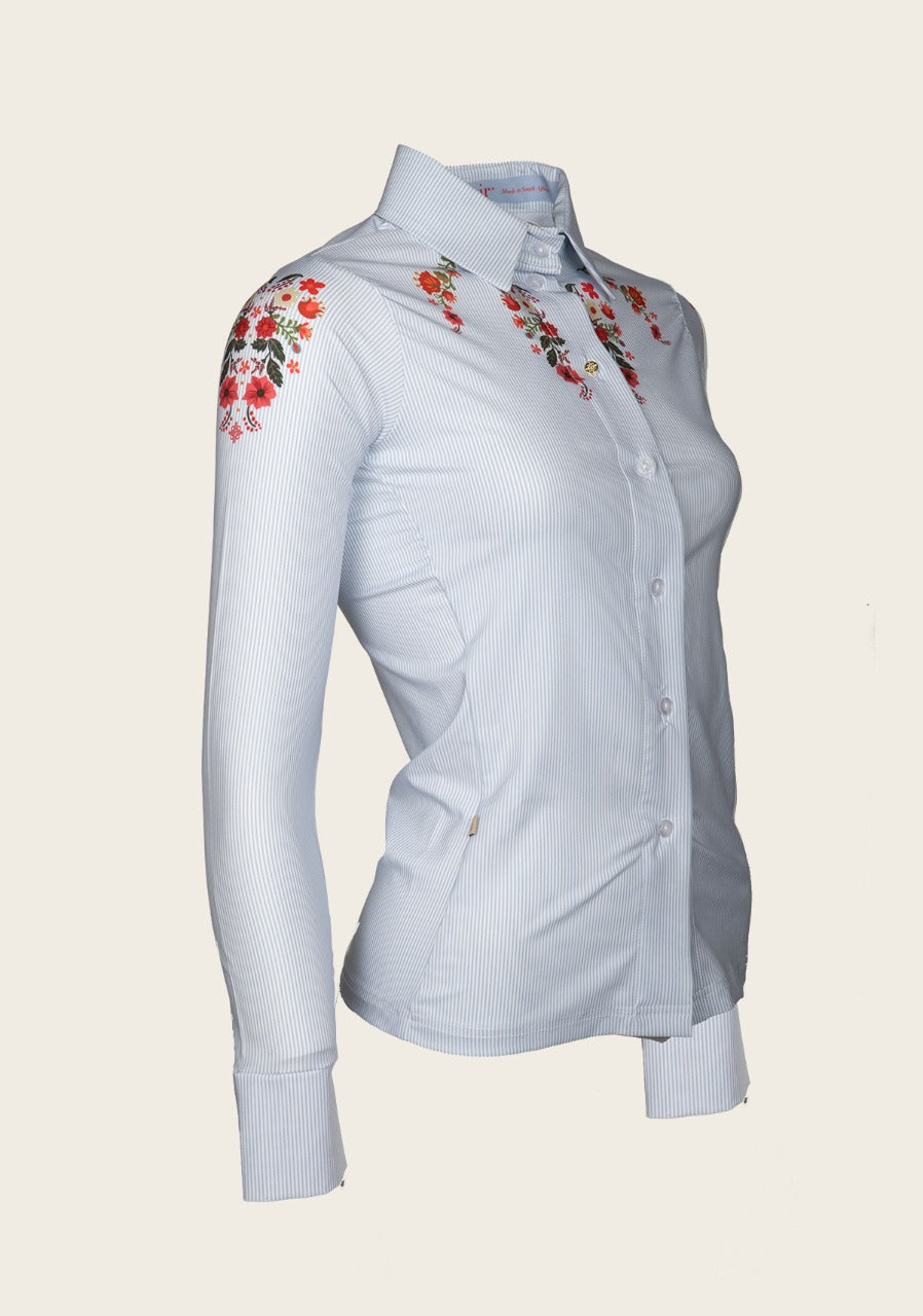 Western Collection Ladies&#39; Casual Everyday Button Shirt- White Floral